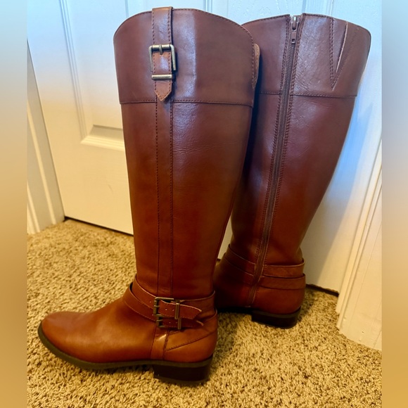 INC Women's Frankii Cognac Leather Riding Knee High Boots 9 wide - Picture 3 of 7